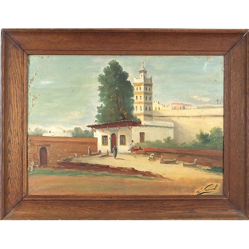 667 - Mosque de Sidi Abdel Rahman, Alger, oil on canvas, indistinctly signed, framed, 60cm x 43cm excludin... 