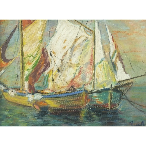 463 - Rocca - Boats in the Port of Algiers, pastel, Algiers Framers stamps verso, framed and glazed, 26.5c... 