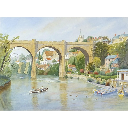 683 - Robert Sulley - Knaresborough, Yorkshire, watercolour, details verso, mounted, framed and glazed, 70... 