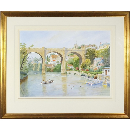 683 - Robert Sulley - Knaresborough, Yorkshire, watercolour, details verso, mounted, framed and glazed, 70... 