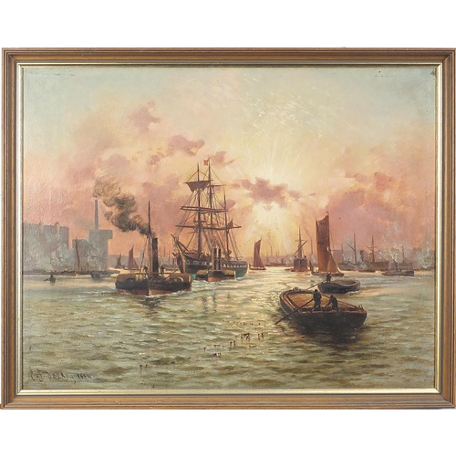 500 - Charles John De Lacy - Ships and paddle steamers, late 19th century oil on canvas, mounted and frame... 