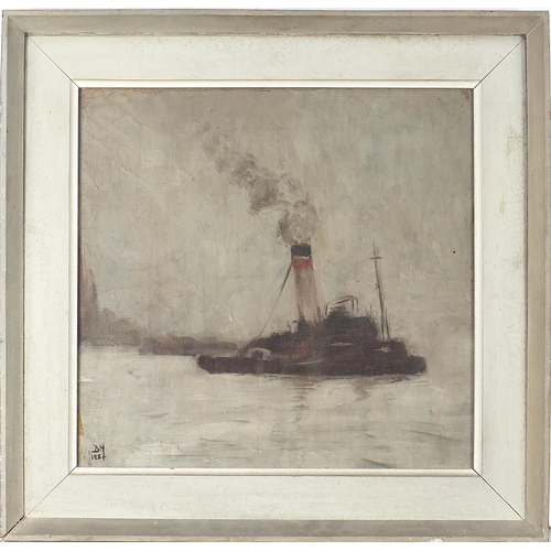 499 - Paddle steamer on water, mid 20th century Impressionist oil on board, monogrammed DN, mounted and fr... 