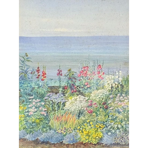 658 - Garden in St Ives, watercolour, mounted, framed and glazed, 33cm x 24.5cm excluding the mount and fr... 