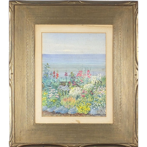 658 - Garden in St Ives, watercolour, mounted, framed and glazed, 33cm x 24.5cm excluding the mount and fr... 