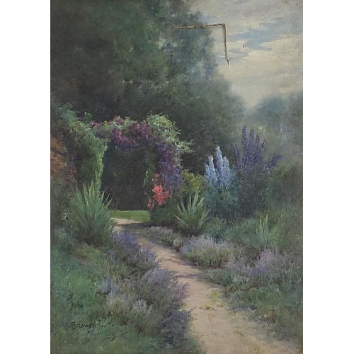 643 - Alfred de Breanski Jnr - Larkspur and Clemalis, oil on canvas, mounted and framed, 55cm x 40cm exclu... 