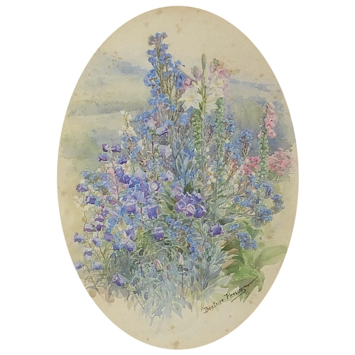 464 - Beatrice Emma Parsons - Still life flowers, oval watercolour, mounted, framed and glazed, 27.5cm x 2... 
