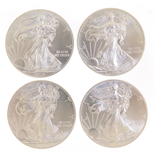 2545 - Four United States of America 2015 fine silver dollars, 125g