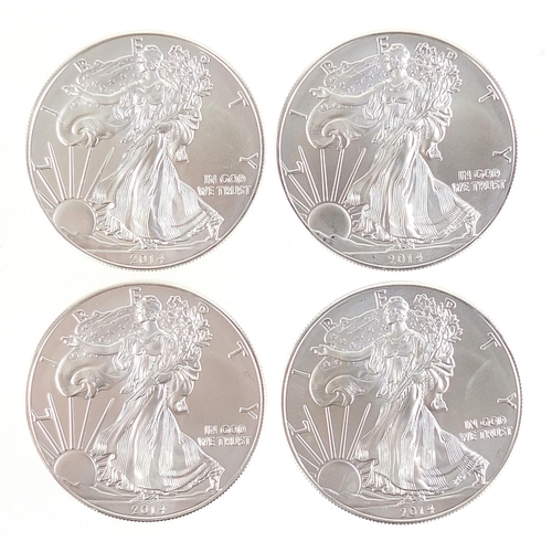 2541 - Four United States of America 2014 fine silver dollars, 125g