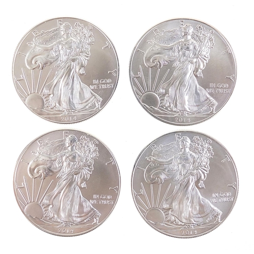 2539 - Four United States of America 2014 fine silver dollars, 125g