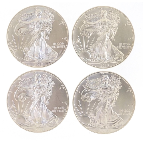 2527 - Four United States of America 2015 fine silver dollars, 125g