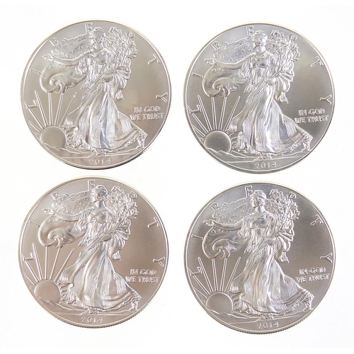 2542 - Four United States of America 2014 fine silver dollars, 125g