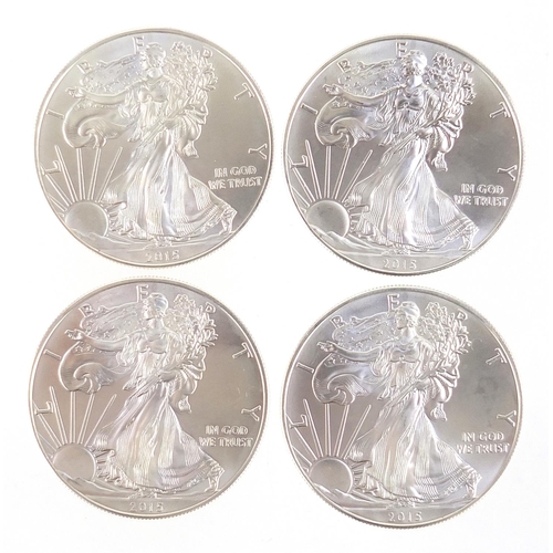 2529 - Four United States of America 2015 fine silver dollars, 125g