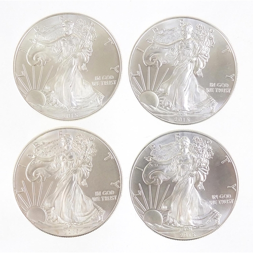 2538 - Four United States of America 2015 fine silver dollars, 125g