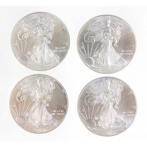 2535 - Four United States of America 2015 fine silver dollars, 125g