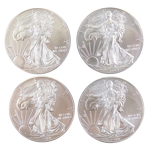 2524 - Four United States of America 2014 fine silver dollars, 125g