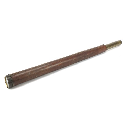 314A - George Stebbing of Portsmouth, Victorian single drawer leather bound brass telescope, 60cm in length