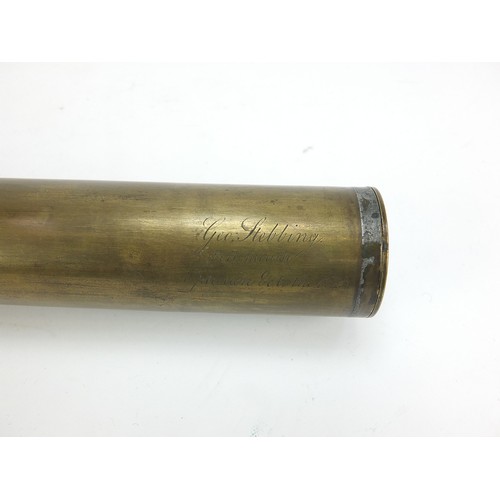 314A - George Stebbing of Portsmouth, Victorian single drawer leather bound brass telescope, 60cm in length