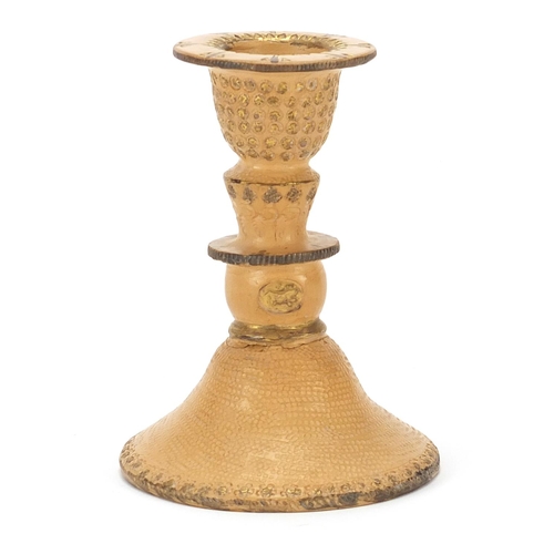 212 - Turkish Tophane pottery candlestick, 14cm high