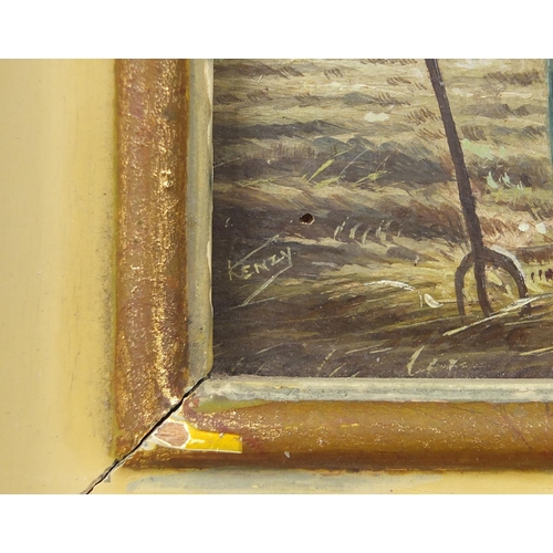 645 - After Jean-Francois Millet - El Angelus Millet, oil on board, mounted and framed, 13cm x 8cm excludi... 