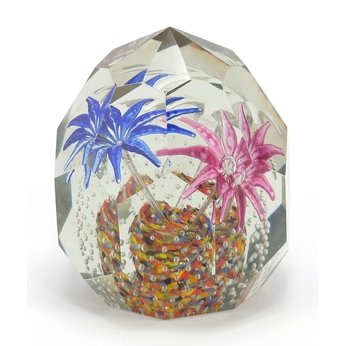 368 - Multi facetted floral glass paperweight, 9cm high