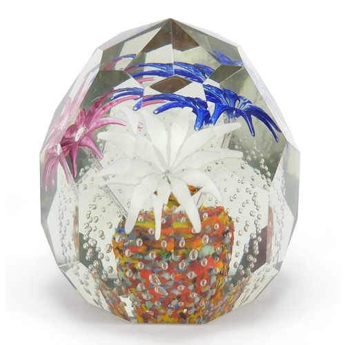 368 - Multi facetted floral glass paperweight, 9cm high