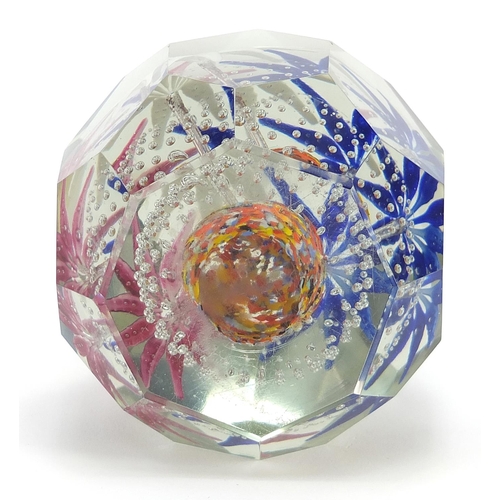 368 - Multi facetted floral glass paperweight, 9cm high