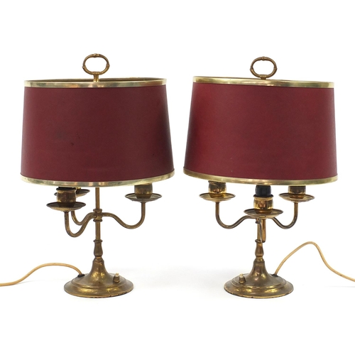 273 - Pair of French Bouillotte brass table lamps, 50cm high