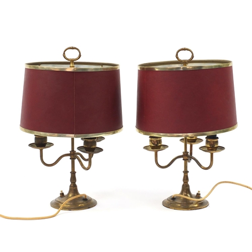 273 - Pair of French Bouillotte brass table lamps, 50cm high