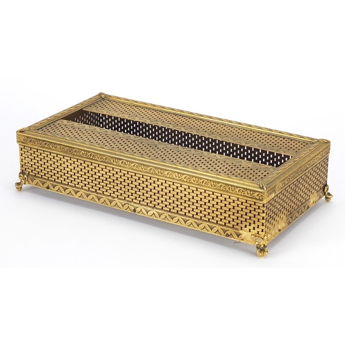 284 - Good quality brass gilt tissue box supported on ball and claw feet, 6cm H x 25.5cm W x 13cm D