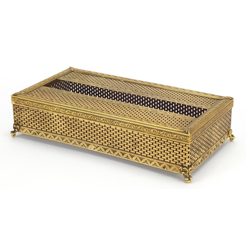 284 - Good quality brass gilt tissue box supported on ball and claw feet, 6cm H x 25.5cm W x 13cm D