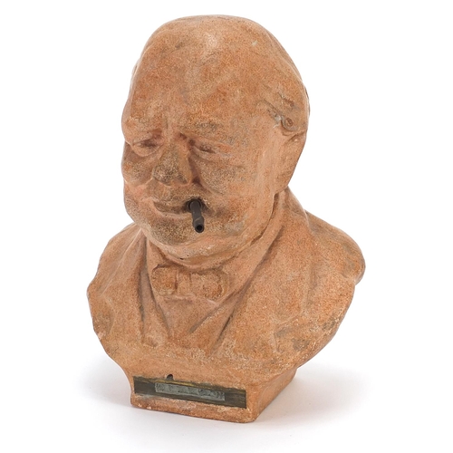 288 - Terracotta cigar lighter modelled as Winston Churchill, patent mark to the back, 20cm high