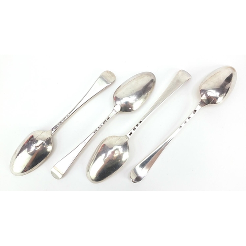 2421 - Four George III and later silver tablespoons including London 1768, the largest 22.5cm in length, 25... 