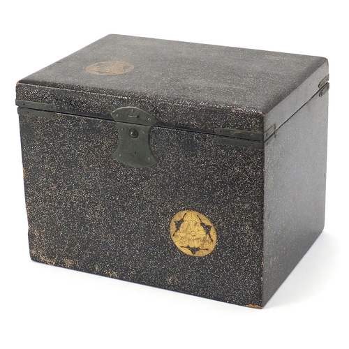 78 - Japanese lacquered tea caddy with liner, gilded with floral roundels, 19.5cm H x 26.5cm W x 19cm D