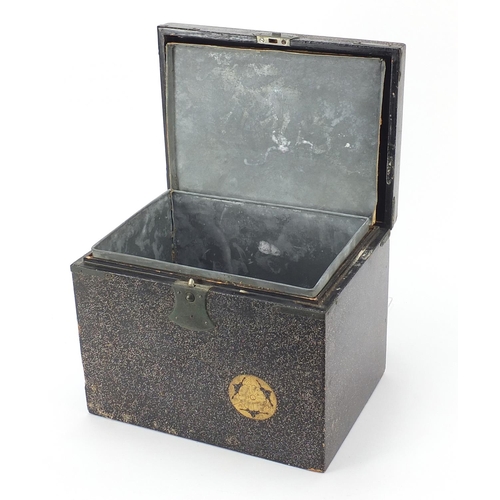 78 - Japanese lacquered tea caddy with liner, gilded with floral roundels, 19.5cm H x 26.5cm W x 19cm D