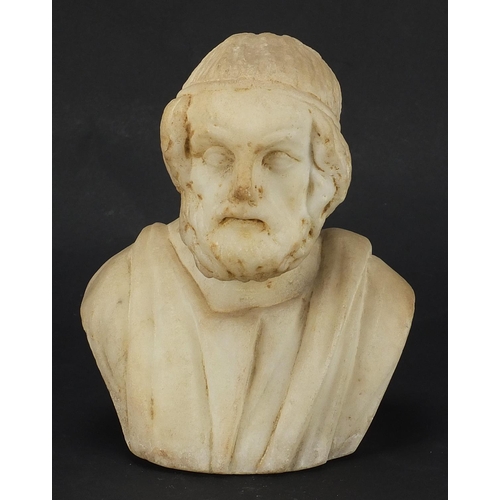 155 - Antique white marble carving of a man, possibly Roman or Greek, 19.5cm high