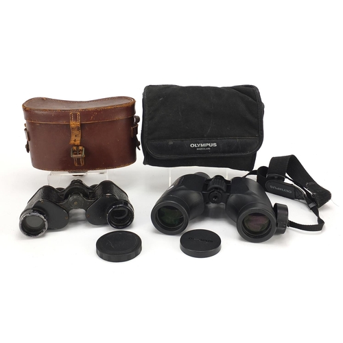 1081 - Two pairs of binoculars with cases including Ross and Olympus