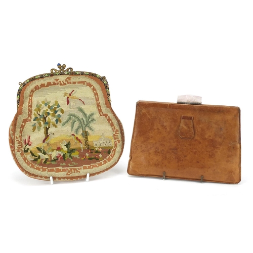 310 - Two ladies clutch bags comprising a leather example with silver and rose quartz clasp, the largest 2... 