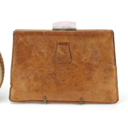 310 - Two ladies clutch bags comprising a leather example with silver and rose quartz clasp, the largest 2... 