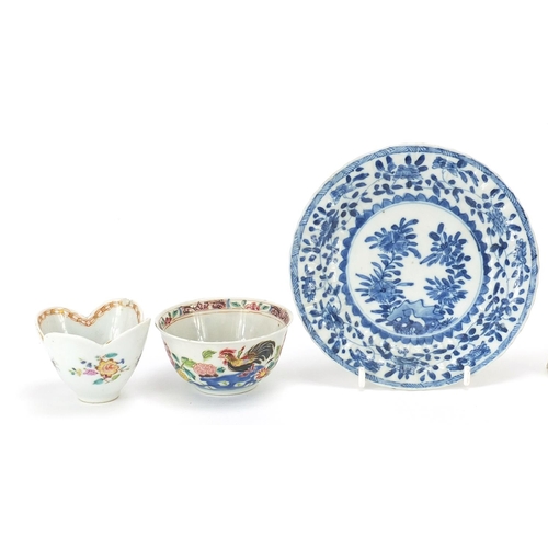 14 - Chinese porcelain including blanc de chine figurine of Guanyin, blue and white plates and tea bowl, ... 
