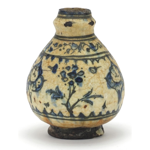 26 - Asian pottery baluster vase decorated in blue and white with black banding and flowers, possibly Ann... 