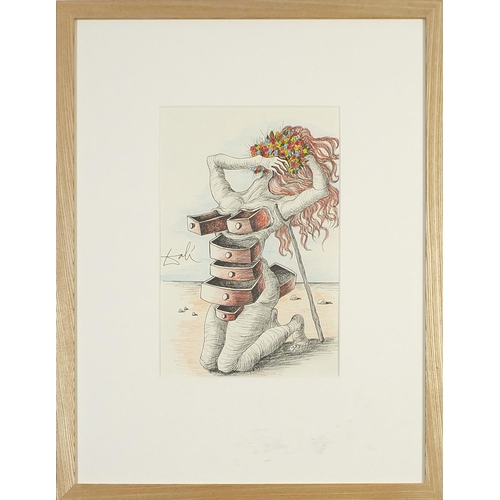 701 - Manner of Salvador Dali - Le Cabinet Anthropomorphique, Surreal school mixed media on paper, mounted... 