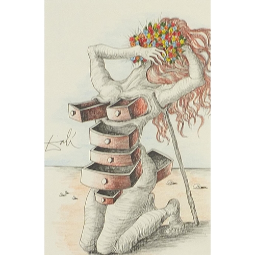 701 - Manner of Salvador Dali - Le Cabinet Anthropomorphique, Surreal school mixed media on paper, mounted... 