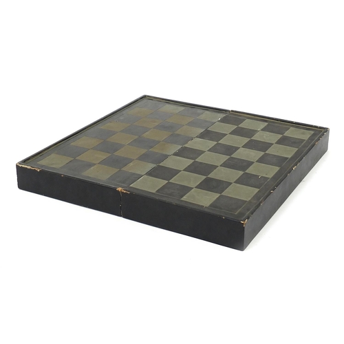 73 - Chinese black lacquered folding chess board, 42cm x 42cm when open