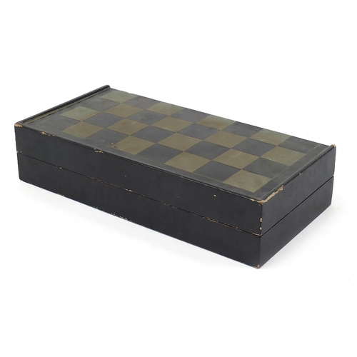 73 - Chinese black lacquered folding chess board, 42cm x 42cm when open