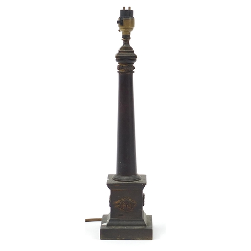 232 - 19th century bronze column candlestick converted to a table lamp, 42cm high