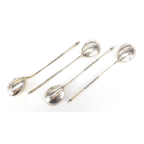 2334 - Set of four Russian silver spoons, indistinct hallmarks, 14cm in length, 51.2g