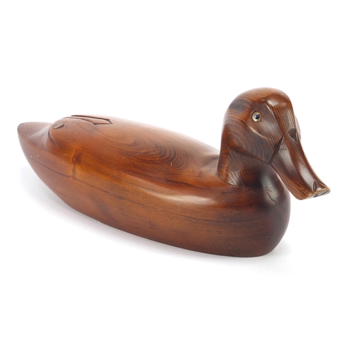 281 - Carved wood duck decoy with beaded eyes, 34.5cm in length