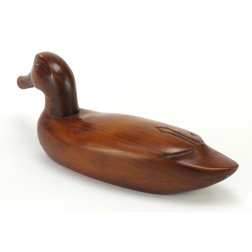 281 - Carved wood duck decoy with beaded eyes, 34.5cm in length