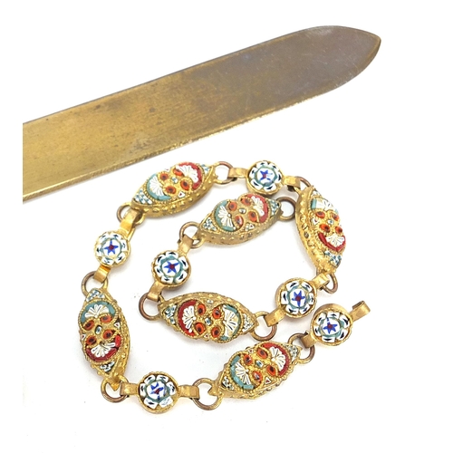 306 - Micro mosaic to include letter opener, bracelet, two brooches, one styled in the fleur de Lys, the l... 