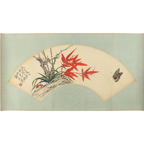 90A - Attributed to Yu Feian - One sight, four seasons, butterfly, grass, bamboo and dry branch, with char... 